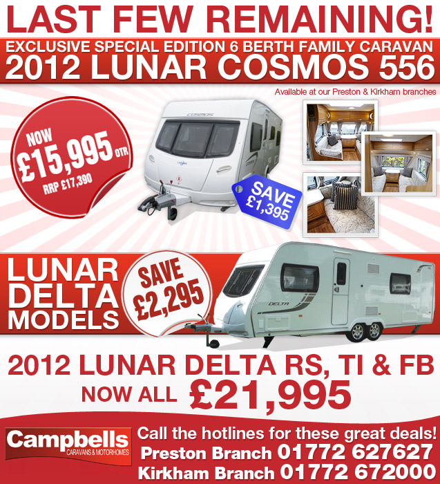 Campbells Caravans Cosmos 556 and 2012 Lunar Delta's sale